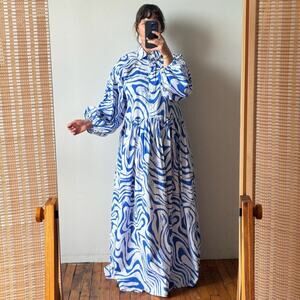NWT THE LULO PROJECT Ale Dress Zebra Dunas Blue Maxi